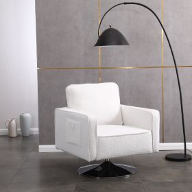 Modern Teddy Fabric Swivel Accent Chair , Comfy Armchair with 360 Degree Swiveling for Living Room, Bedroom, Reading Room, Home Office (White)