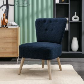 Teddy Fabric Button Accent Slipper Chair With Wooden Legs For Dining Room Living Room Bedroom,Blue