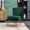 Teddy Fabric Button Accent Slipper Chair With Wooden Legs For Dining Room Living Room Bedroom,Green