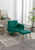 COOLMORE Velvet Accent Chair with Adjustable Armrests and Backrest; Button Tufted Lounge Chair; Single Recliner Armchair with Ottoman