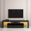 Living Room Furniture TV Stand Cabinet with 2 Drawers &amp; 2 open shelves; 20-color RGB LED lights with remote; Black