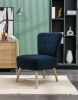 Teddy Fabric Button Accent Slipper Chair With Wooden Legs For Dining Room Living Room Bedroom,Blue