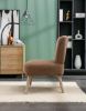Teddy Fabric Button Accent Slipper Chair With Wooden Legs For Dining Room Living Room Bedroom,Brown