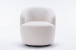 Teddy Fabric Swivel Accent Armchair Barrel Chair With Black Powder Coating Metal Ring; Ivory White