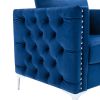 Modern Velvet Armchair Tufted Button Accent Chair Club Chair with Steel Legs for Living Room Bedroom; Navy