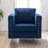 Modern Velvet Armchair Tufted Button Accent Chair Club Chair with Steel Legs for Living Room Bedroom; Navy