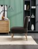 Teddy Fabric Button Accent Slipper Chair With Wooden Legs For Dining Room Living Room Bedroom,Dark Gray