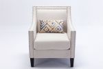 accent armchair living room chair with nailheads and solid wood legs Beige Linen