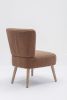 Teddy Fabric Button Accent Slipper Chair With Wooden Legs For Dining Room Living Room Bedroom,Brown