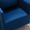 Modern Velvet Armchair Tufted Button Accent Chair Club Chair with Steel Legs for Living Room Bedroom; Navy