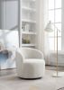Teddy Fabric Swivel Accent Armchair Barrel Chair With Black Powder Coating Metal Ring; Ivory White