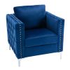 Modern Velvet Armchair Tufted Button Accent Chair Club Chair with Steel Legs for Living Room Bedroom; Navy