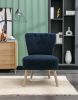 Teddy Fabric Button Accent Slipper Chair With Wooden Legs For Dining Room Living Room Bedroom,Blue