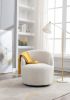 Teddy Fabric Swivel Accent Armchair Barrel Chair With Black Powder Coating Metal Ring; Ivory White
