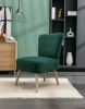 Teddy Fabric Button Accent Slipper Chair With Wooden Legs For Dining Room Living Room Bedroom,Green