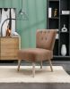 Teddy Fabric Button Accent Slipper Chair With Wooden Legs For Dining Room Living Room Bedroom,Brown