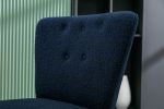 Teddy Fabric Button Accent Slipper Chair With Wooden Legs For Dining Room Living Room Bedroom,Blue