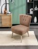 Teddy Fabric Button Accent Slipper Chair With Wooden Legs For Dining Room Living Room Bedroom,Brown