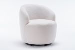 Teddy Fabric Swivel Accent Armchair Barrel Chair With Black Powder Coating Metal Ring; Ivory White