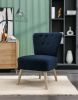 Teddy Fabric Button Accent Slipper Chair With Wooden Legs For Dining Room Living Room Bedroom,Blue