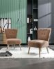 Teddy Fabric Button Accent Slipper Chair With Wooden Legs For Dining Room Living Room Bedroom,Brown