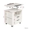 Height Adjustable Overbed End Table Wooden Nightstand with Swivel Top, Storage Drawers, Wheels and Open Shelf,(White)