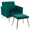 COOLMORE Velvet Accent Chair with Adjustable Armrests and Backrest; Button Tufted Lounge Chair; Single Recliner Armchair with Ottoman