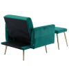 COOLMORE Velvet Accent Chair with Adjustable Armrests and Backrest; Button Tufted Lounge Chair; Single Recliner Armchair with Ottoman
