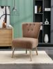 Teddy Fabric Button Accent Slipper Chair With Wooden Legs For Dining Room Living Room Bedroom,Brown