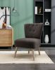 Teddy Fabric Button Accent Slipper Chair With Wooden Legs For Dining Room Living Room Bedroom,Dark Gray