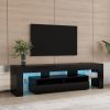 Living Room Furniture TV Stand Cabinet with 2 Drawers &amp; 2 open shelves; 20-color RGB LED lights with remote; Black