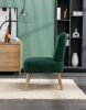 Teddy Fabric Button Accent Slipper Chair With Wooden Legs For Dining Room Living Room Bedroom,Green