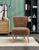 Teddy Fabric Button Accent Slipper Chair With Wooden Legs For Dining Room Living Room Bedroom,Brown