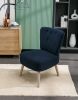 Teddy Fabric Button Accent Slipper Chair With Wooden Legs For Dining Room Living Room Bedroom,Blue