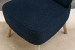 Teddy Fabric Button Accent Slipper Chair With Wooden Legs For Dining Room Living Room Bedroom,Blue