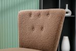 Teddy Fabric Button Accent Slipper Chair With Wooden Legs For Dining Room Living Room Bedroom,Brown