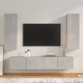 4 Piece TV Cabinet Set Concrete Gray Engineered Wood (Color: Gray)